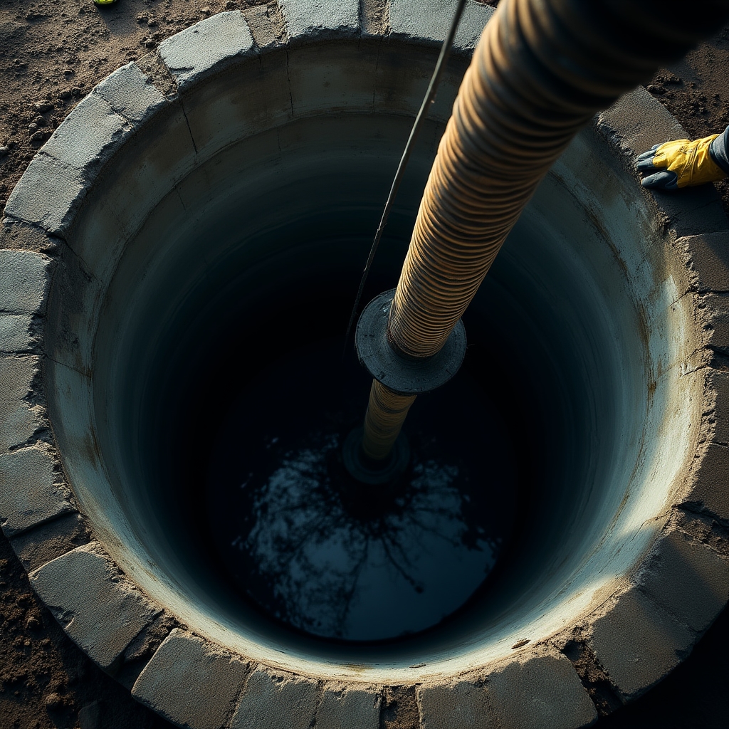 Процесс откачки ила из колодца илососом